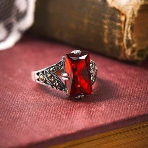 New Bridgeton Era Look Sim. Ruby Marcasite Sterling Silver Ring